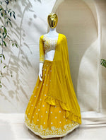 Yellow Georgette Lehenga Choli with Dupatta | Sequins Embroidery Semi-Stitched Haldi Wear