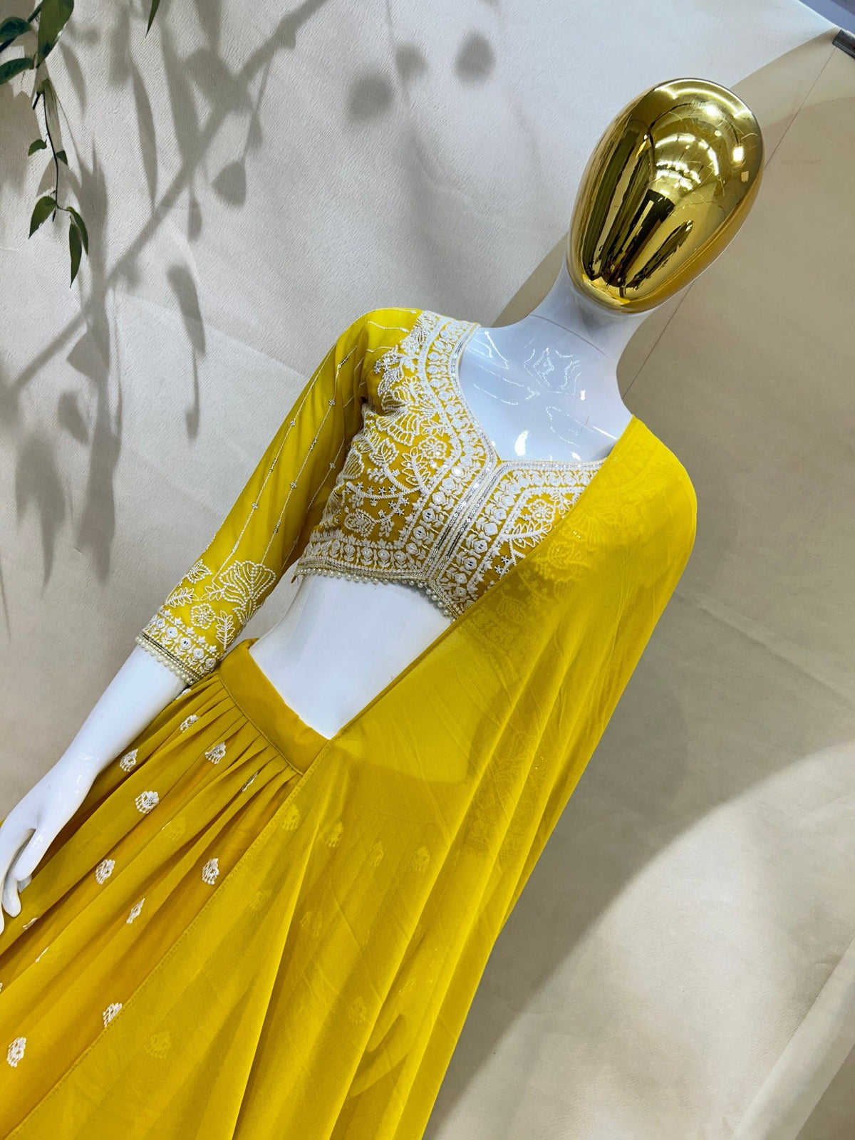 Yellow Georgette Lehenga Choli with Dupatta | Sequins Embroidery Semi-Stitched Haldi Wear