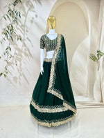 Green Georgette Lehenga Choli with Dupatta | Zari Sequins Embroidery Semi-Stitched Party Wear