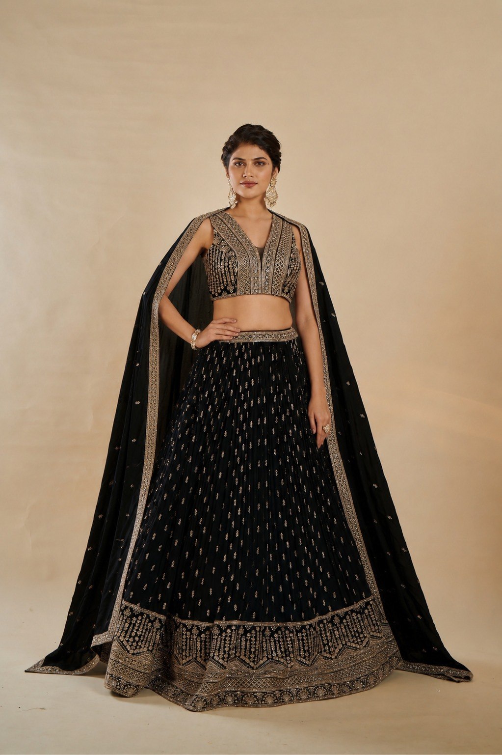 Black Georgette Lehenga Choli with Dupatta | Zari Sequins Embroidery Semi-Stitched Party Wear