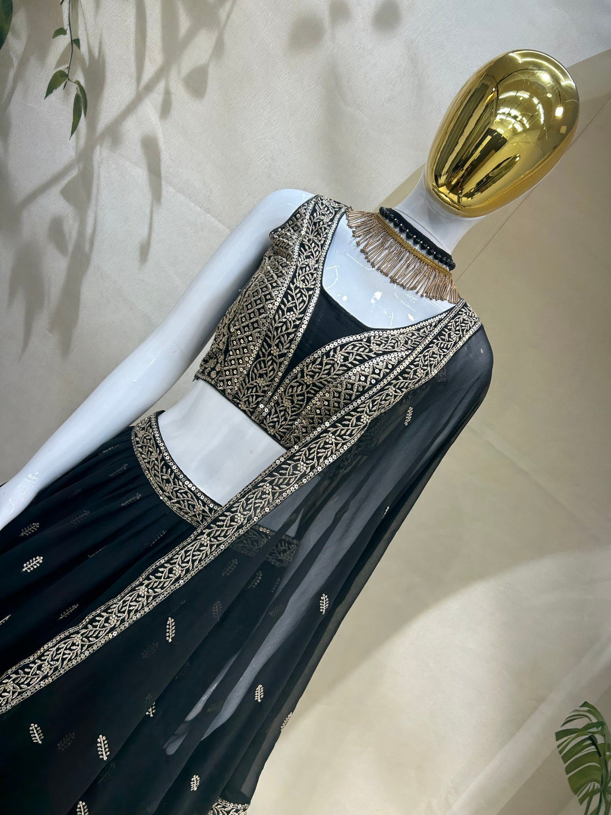 Black Georgette Lehenga Choli with Dupatta | Zari Sequins Embroidery Semi-Stitched Party Wear