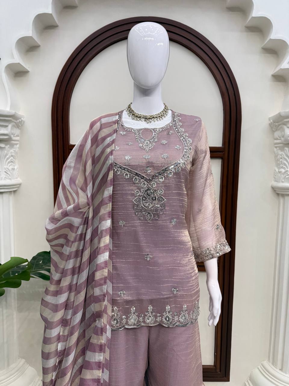 Salsa Silk Top Sharara Dupatta Set Thread Sequence Work Fully Stitched Women