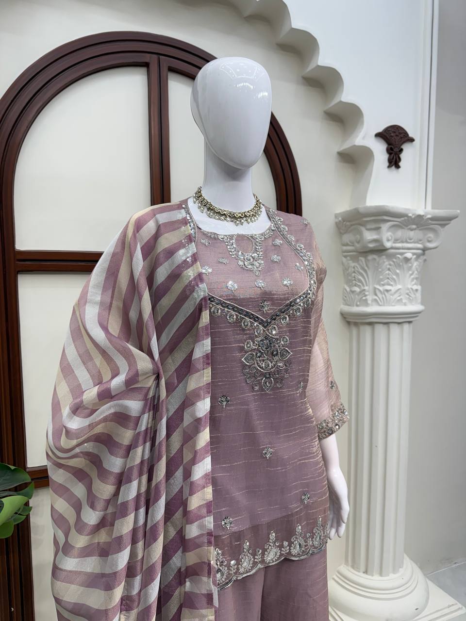 Salsa Silk Top Sharara Dupatta Set Thread Sequence Work Fully Stitched Women