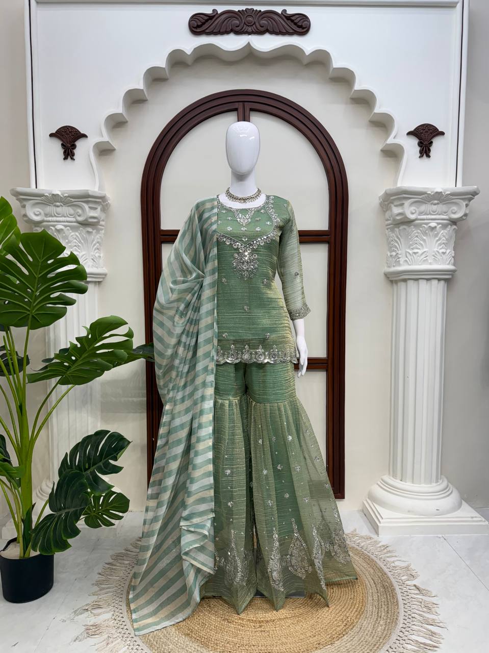 Salsa Silk Top Sharara Dupatta Set Thread Sequence Work Fully Stitched Women