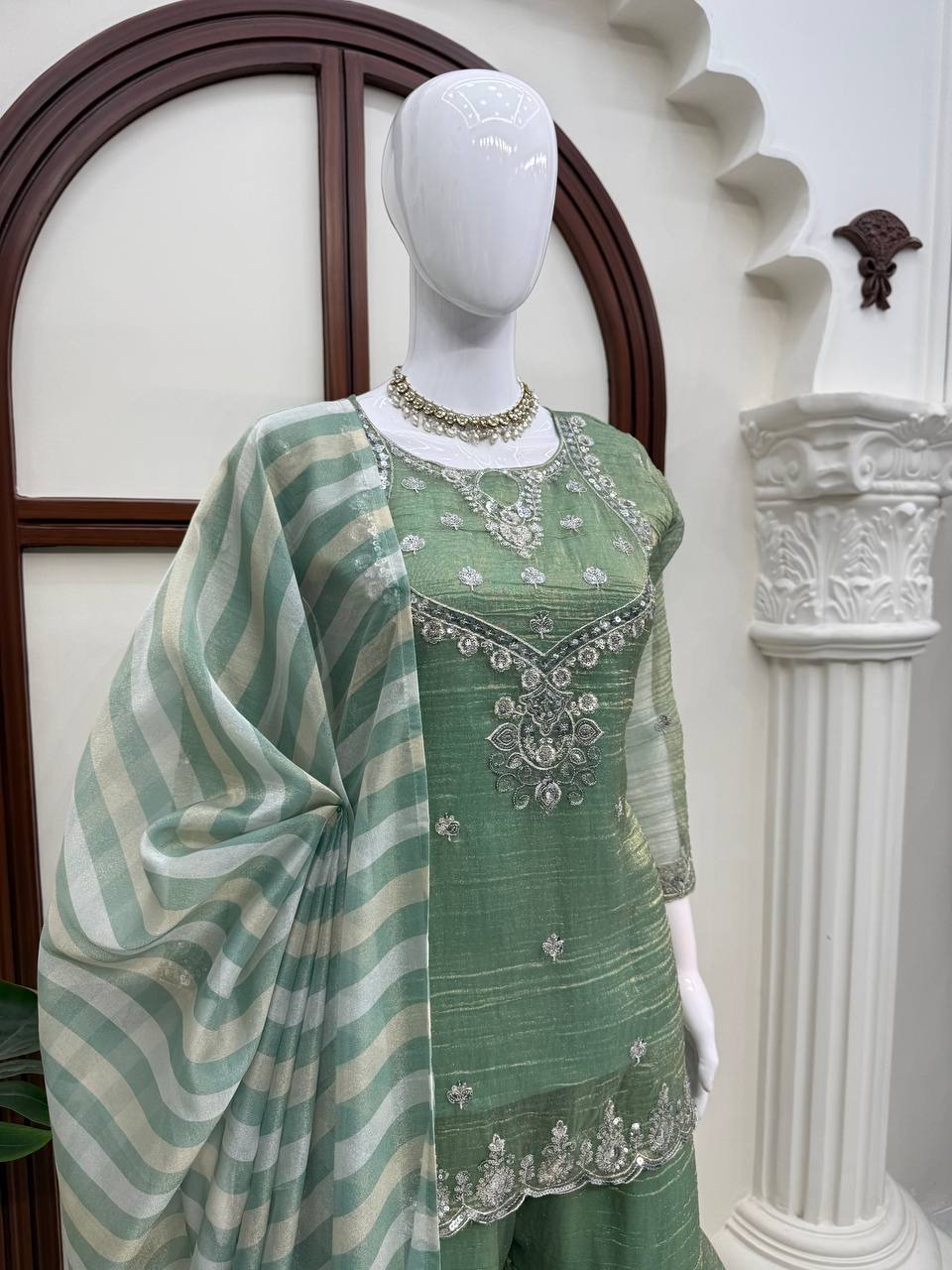 Salsa Silk Top Sharara Dupatta Set Thread Sequence Work Fully Stitched Women