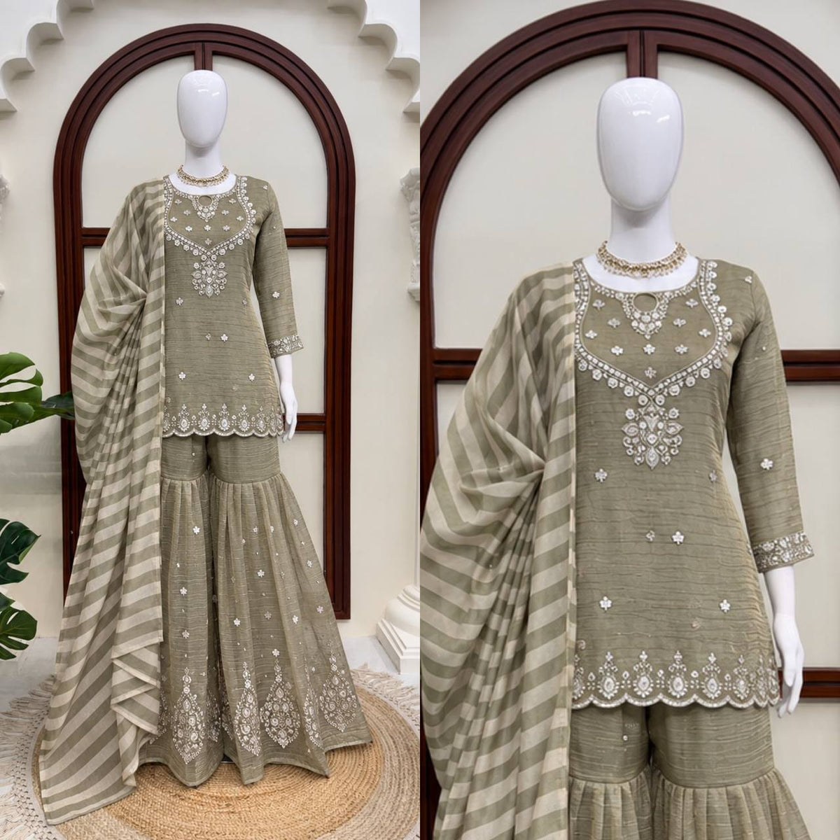Salsa Silk Top Sharara Dupatta Set Thread Sequence Work Fully Stitched Women