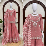 Salsa Silk Top Sharara Dupatta Set Thread Sequence Work Fully Stitched Women