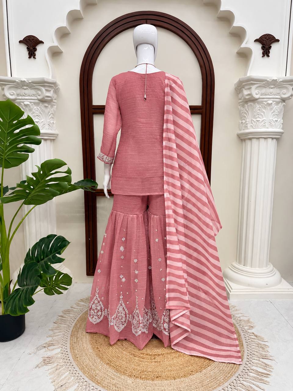 Salsa Silk Top Sharara Dupatta Set Thread Sequence Work Fully Stitched Women