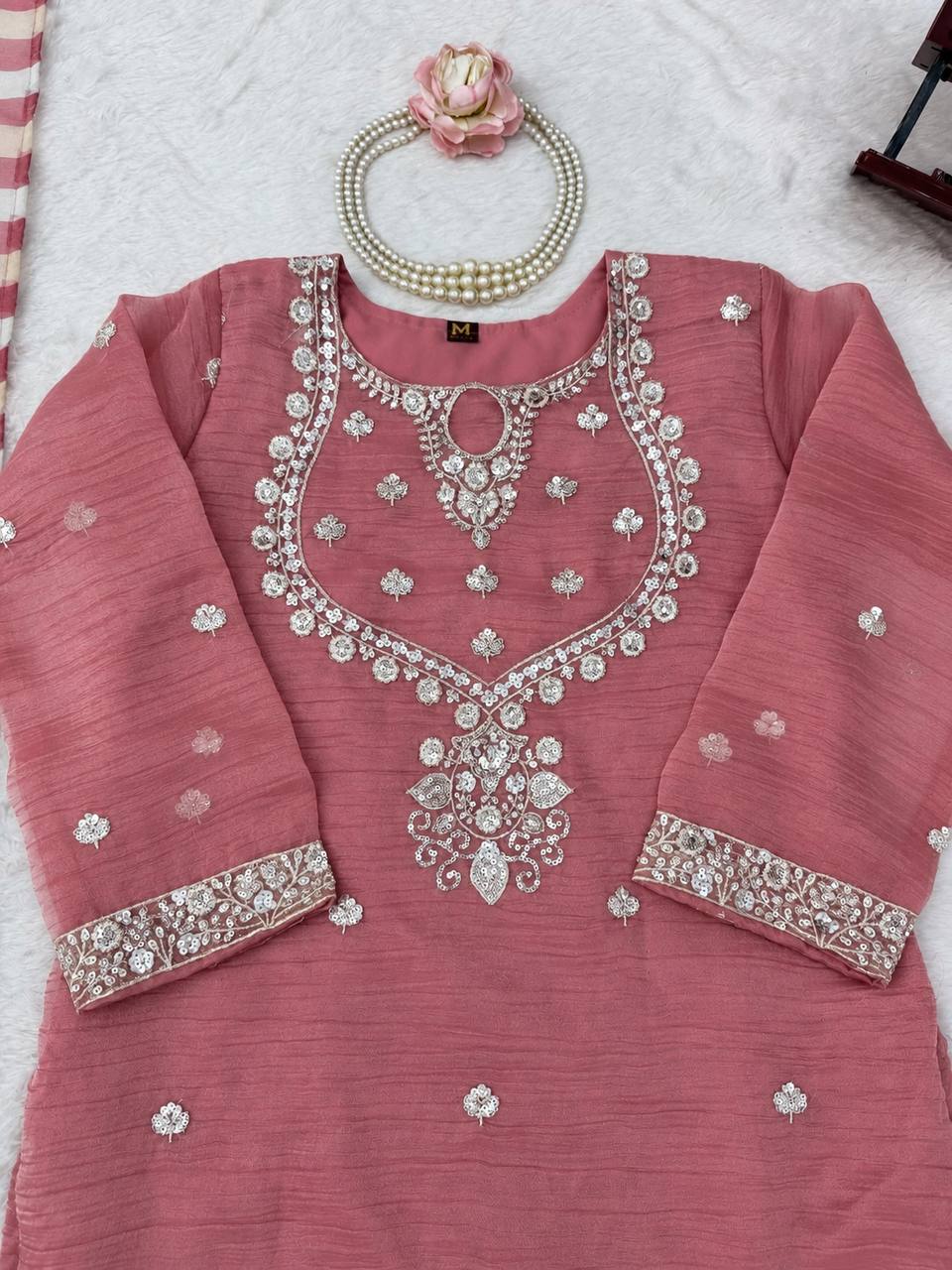 Salsa Silk Top Sharara Dupatta Set Thread Sequence Work Fully Stitched Women