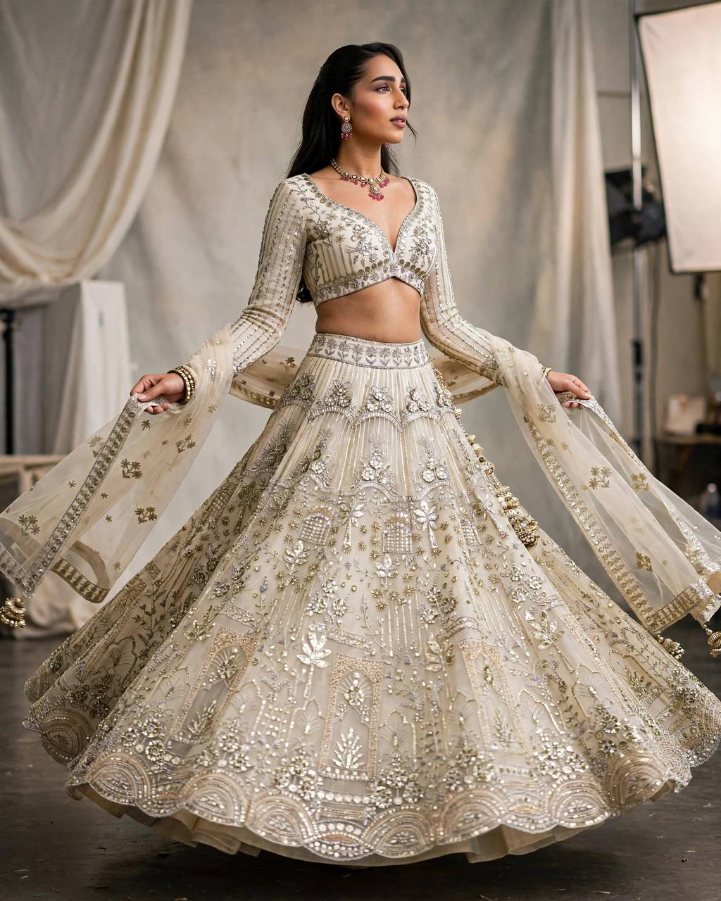 Premium Soft Net Sequins Flared Lehenga Choli Dupatta Set