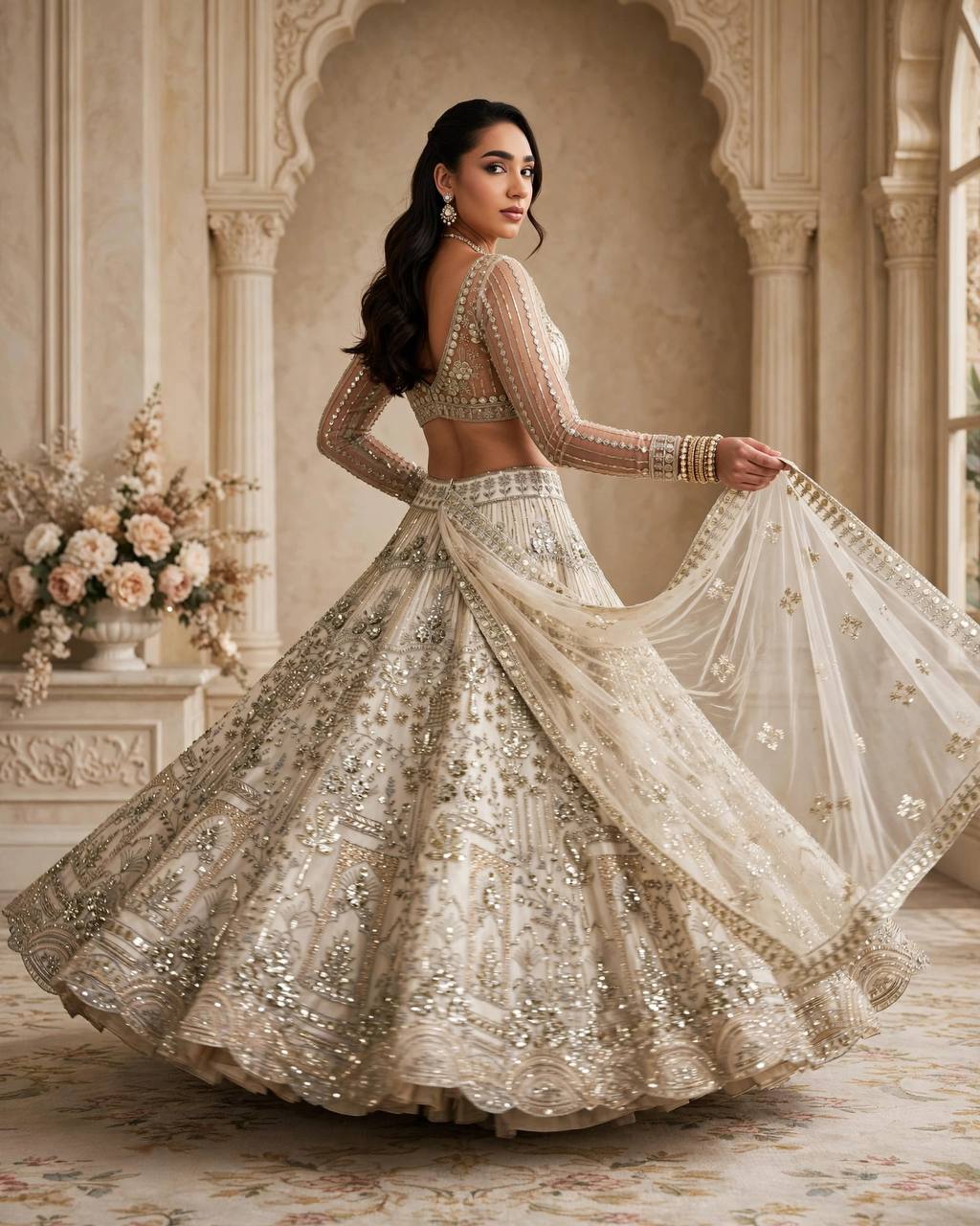 Premium Soft Net Sequins Flared Lehenga Choli Dupatta Set