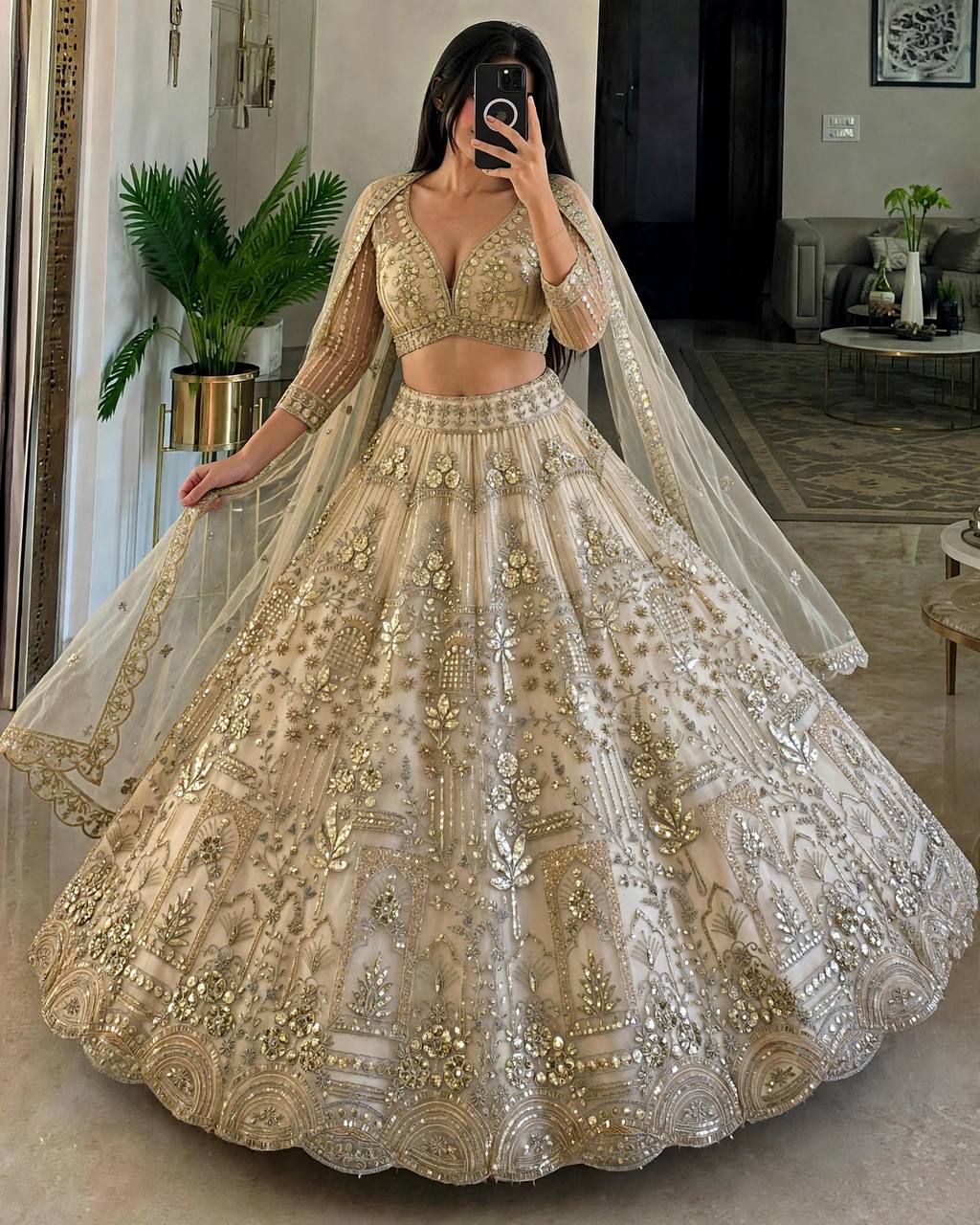 Premium Soft Net Sequins Flared Lehenga Choli Dupatta Set