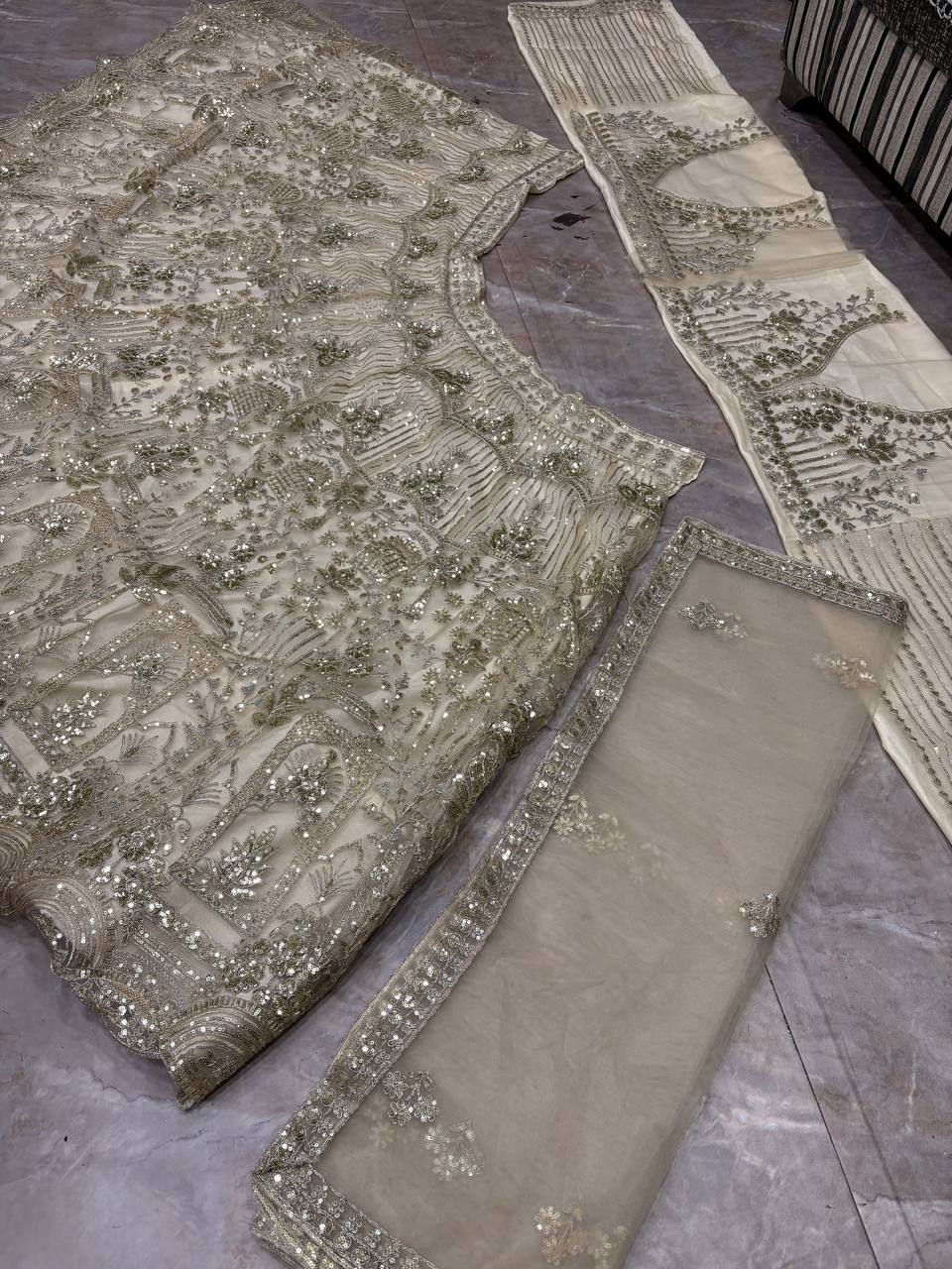 Premium Soft Net Sequins Flared Lehenga Choli Dupatta Set