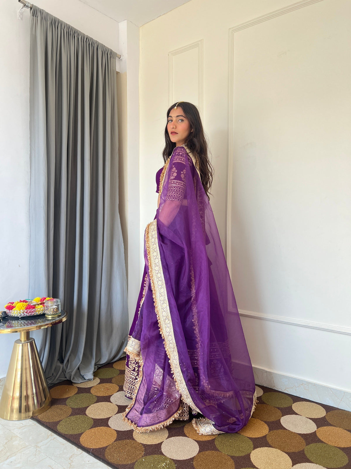 Purple Faux Georgette Embroidered Lehenga Choli Dupatta