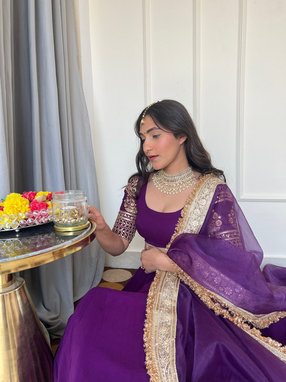 Purple Faux Georgette Embroidered Lehenga Choli Dupatta