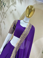 Purple Faux Georgette Embroidered Lehenga Choli Dupatta