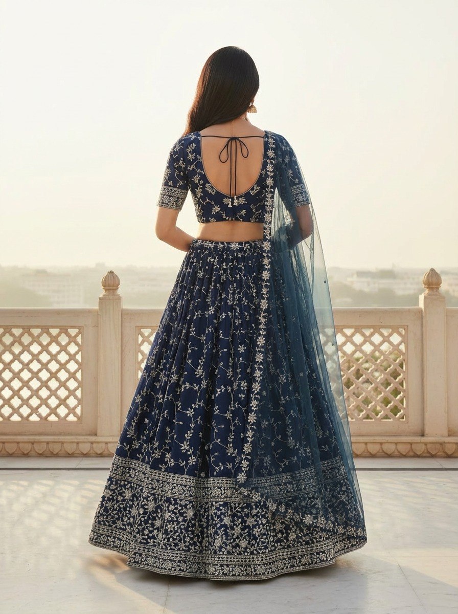 Georgette Embroidered Lehenga Choli with Net Dupatta Set