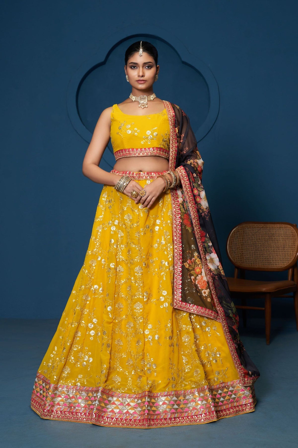 Georgette Embroidered Lehenga Choli with Dupatta Set