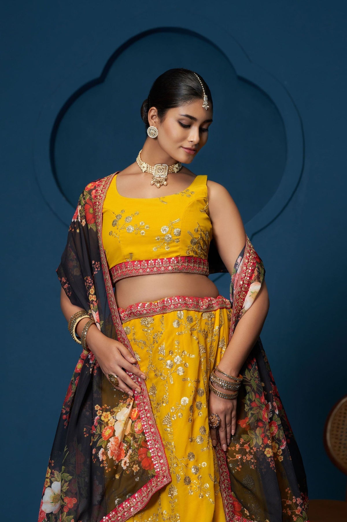 Georgette Embroidered Lehenga Choli with Dupatta Set