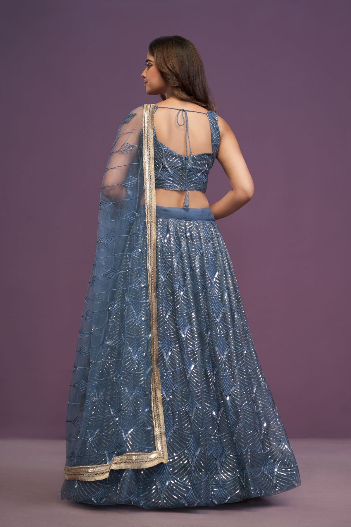 Net Real Mirror Work Lehenga Choli with Dupatta Set