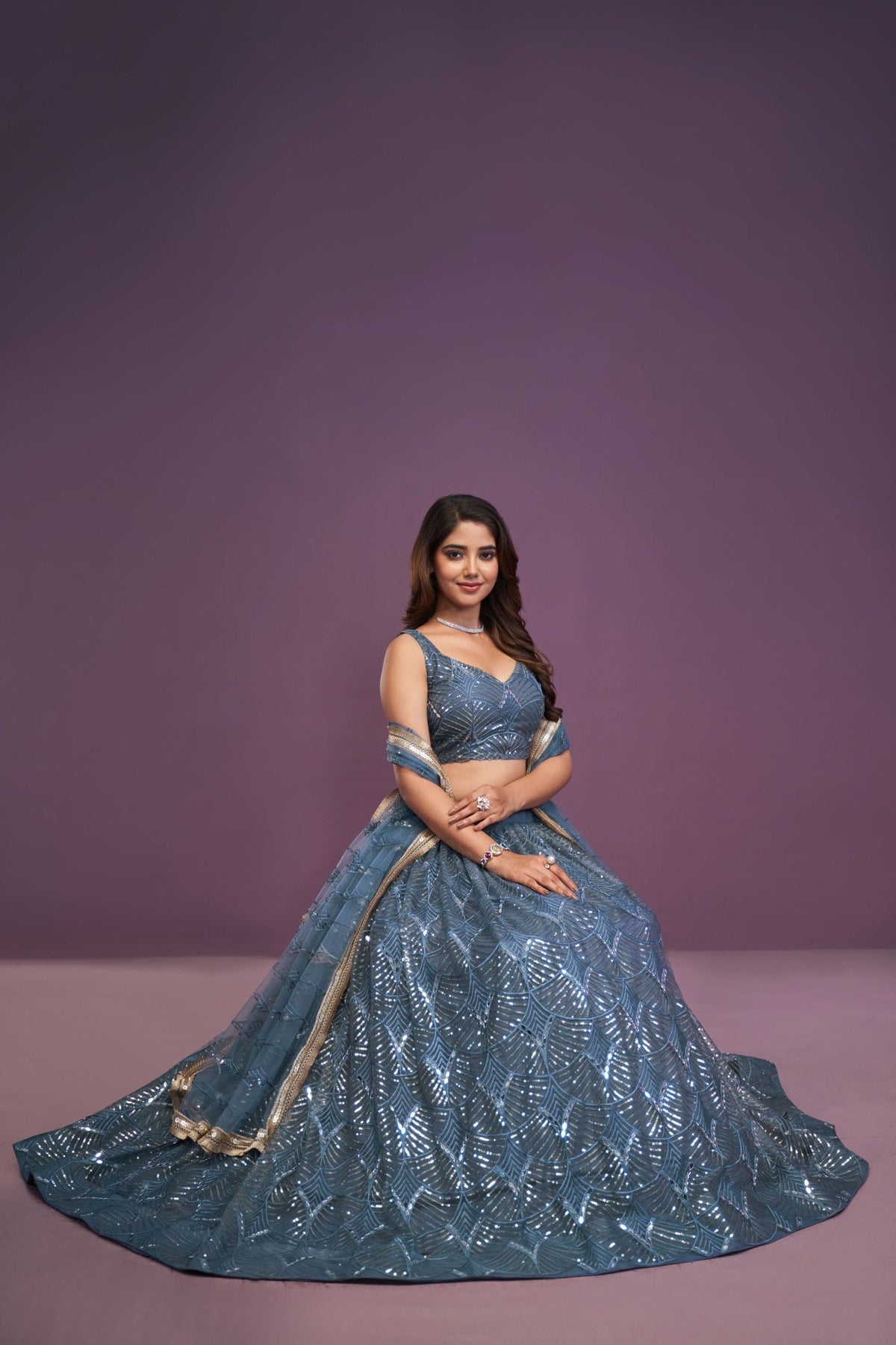 Net Real Mirror Work Lehenga Choli with Dupatta Set