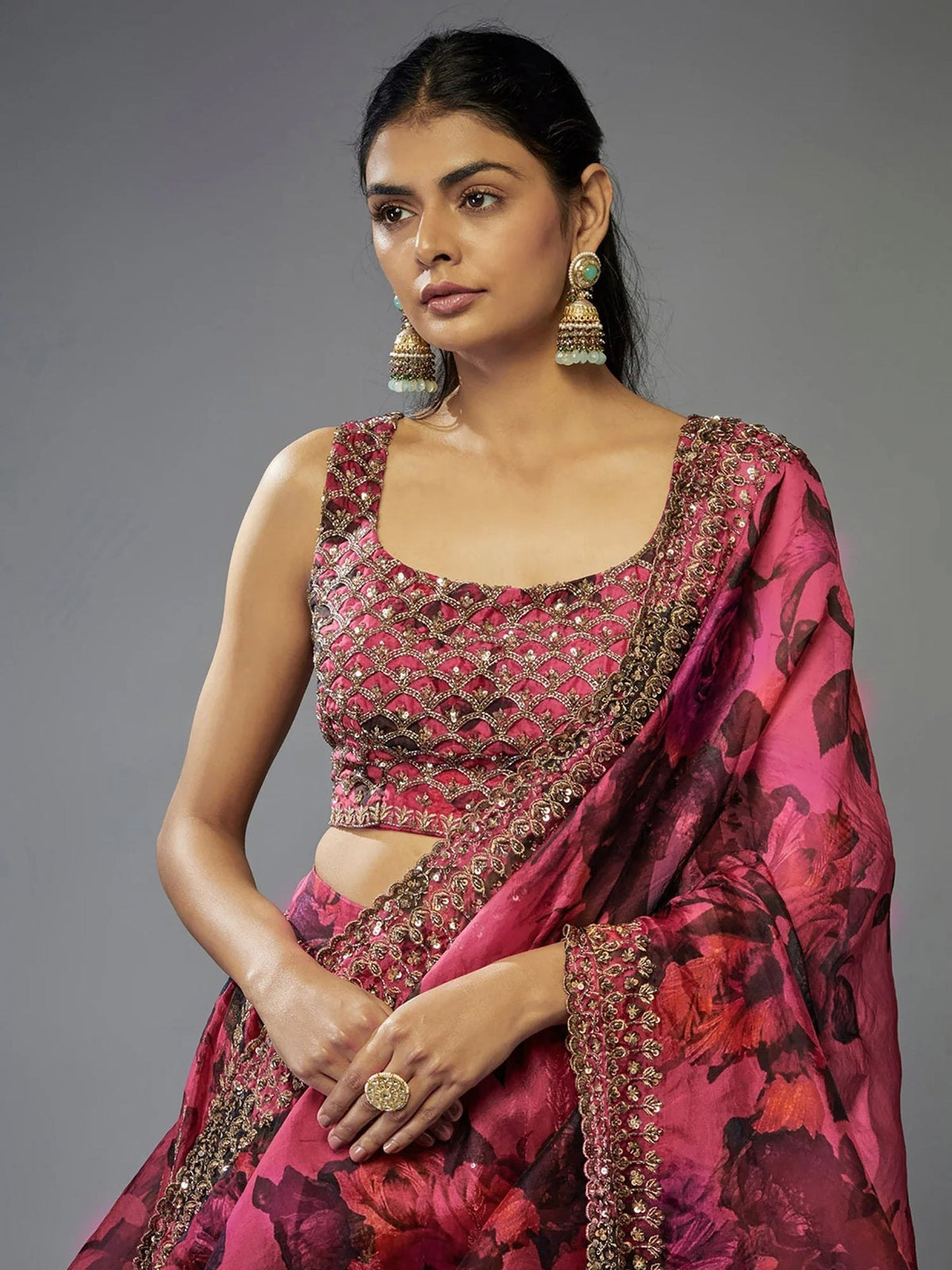 Organza Embroidered Lehenga Choli with Dupatta Set