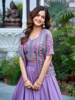 Lavender Vichitra Lehenga Choli with Embroidery Koti Set