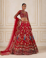 Red embroidered blouse front neck design with sequins work