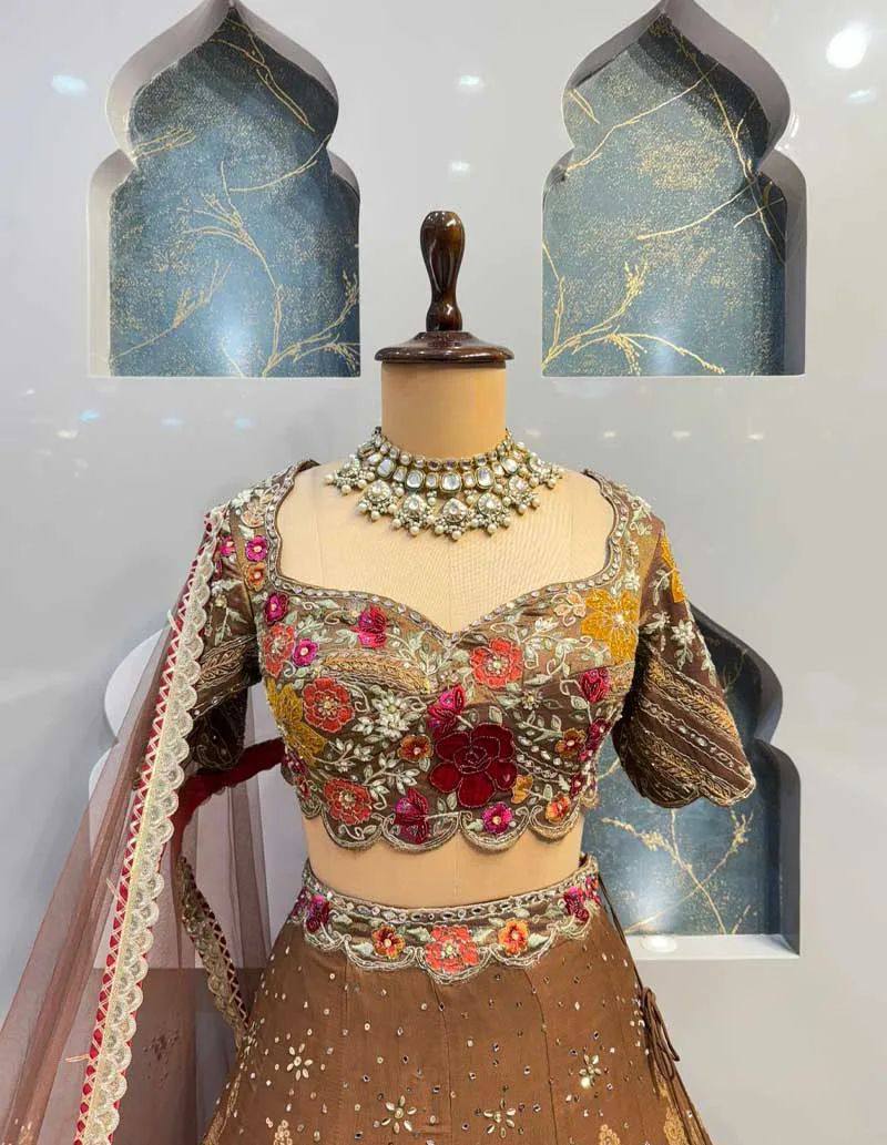 Designer olive green wedding lehenga choli online at joshindia.com