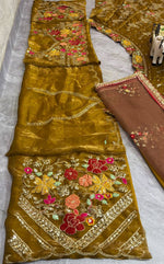 Butterfly net dupatta with sequins embroidery work in olive green