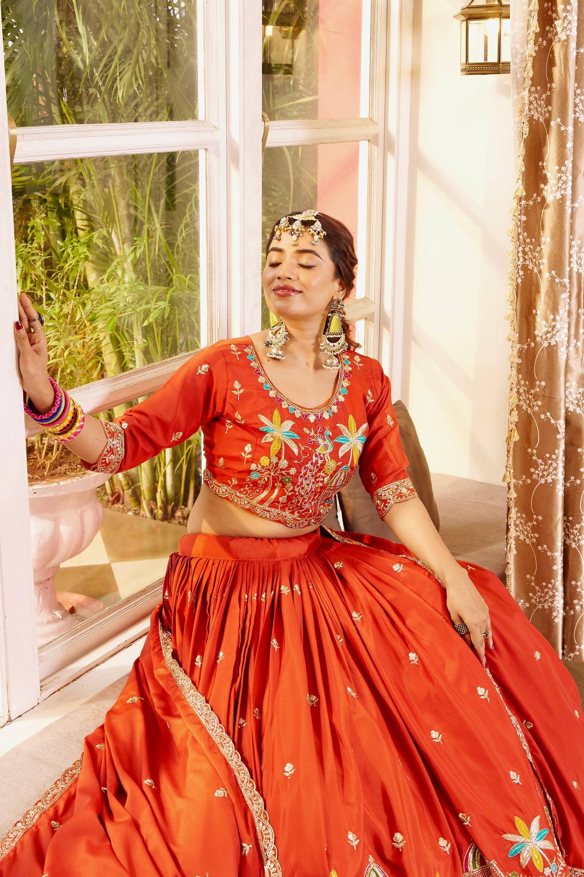 Orange Color Designer Silk Embroidered Lehenga Choli