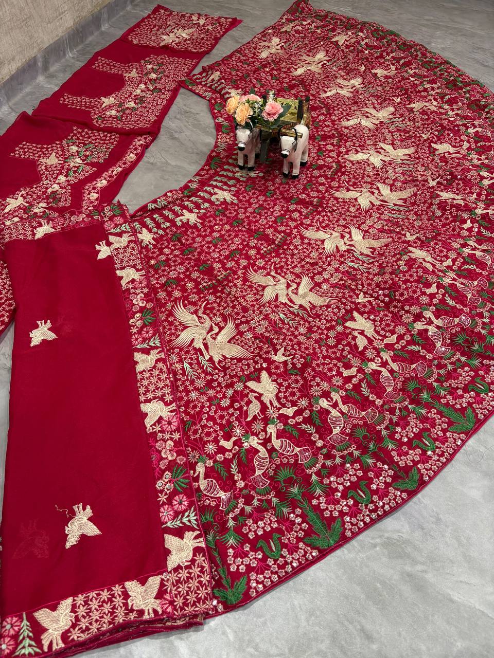 Gorgeous Red Sequins Embroidered Georgette Lehenga Choli