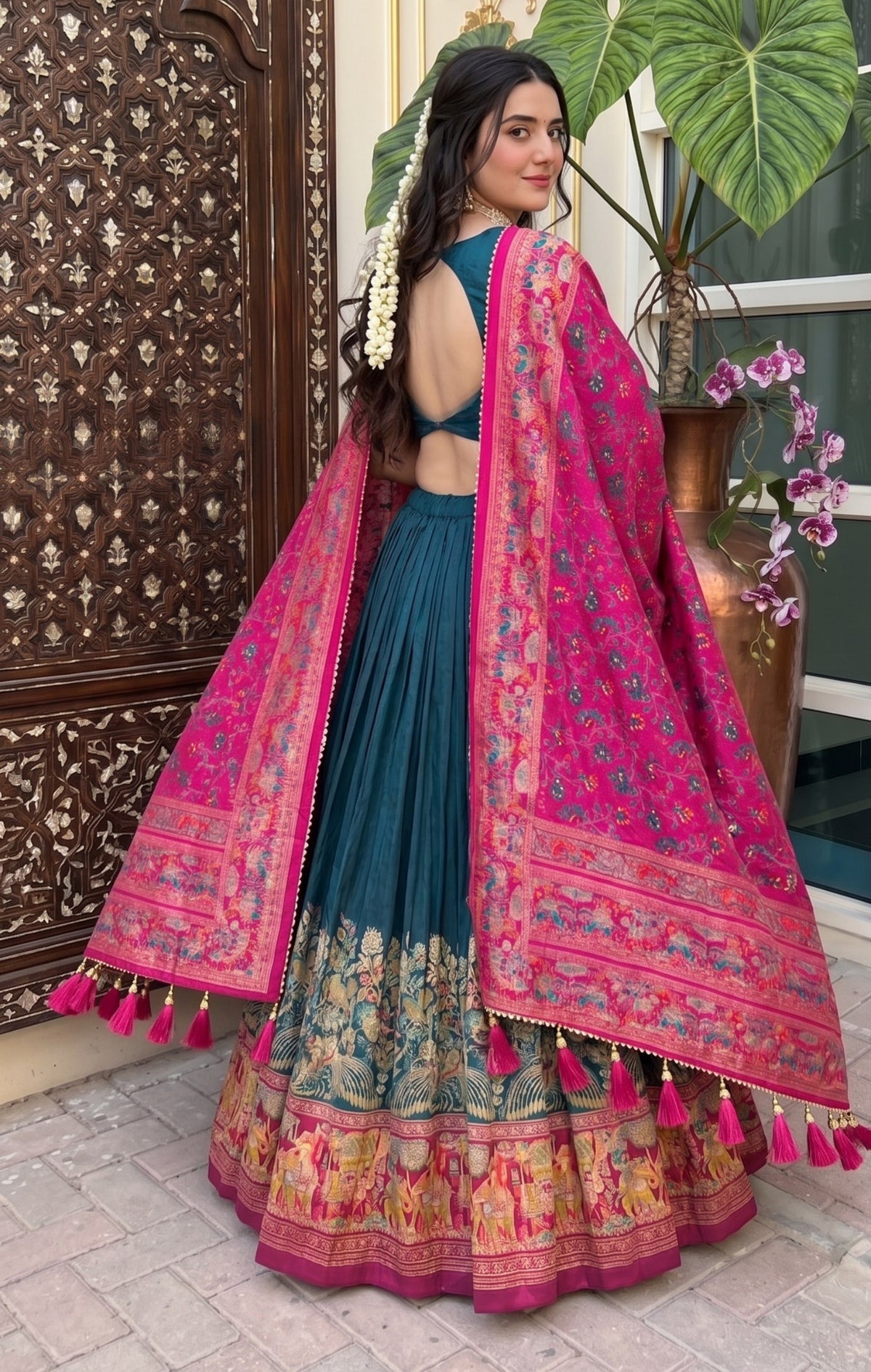 Beautiful Navy Blue Color Tusser Silk Lehenga Choli
