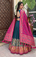 Beautiful Navy Blue Color Tusser Silk Lehenga Choli