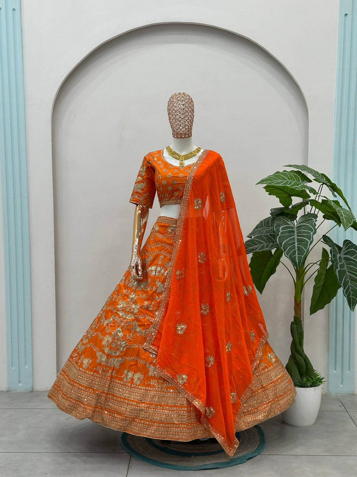 Orange Color Designer Embroidery Lehenga Choli