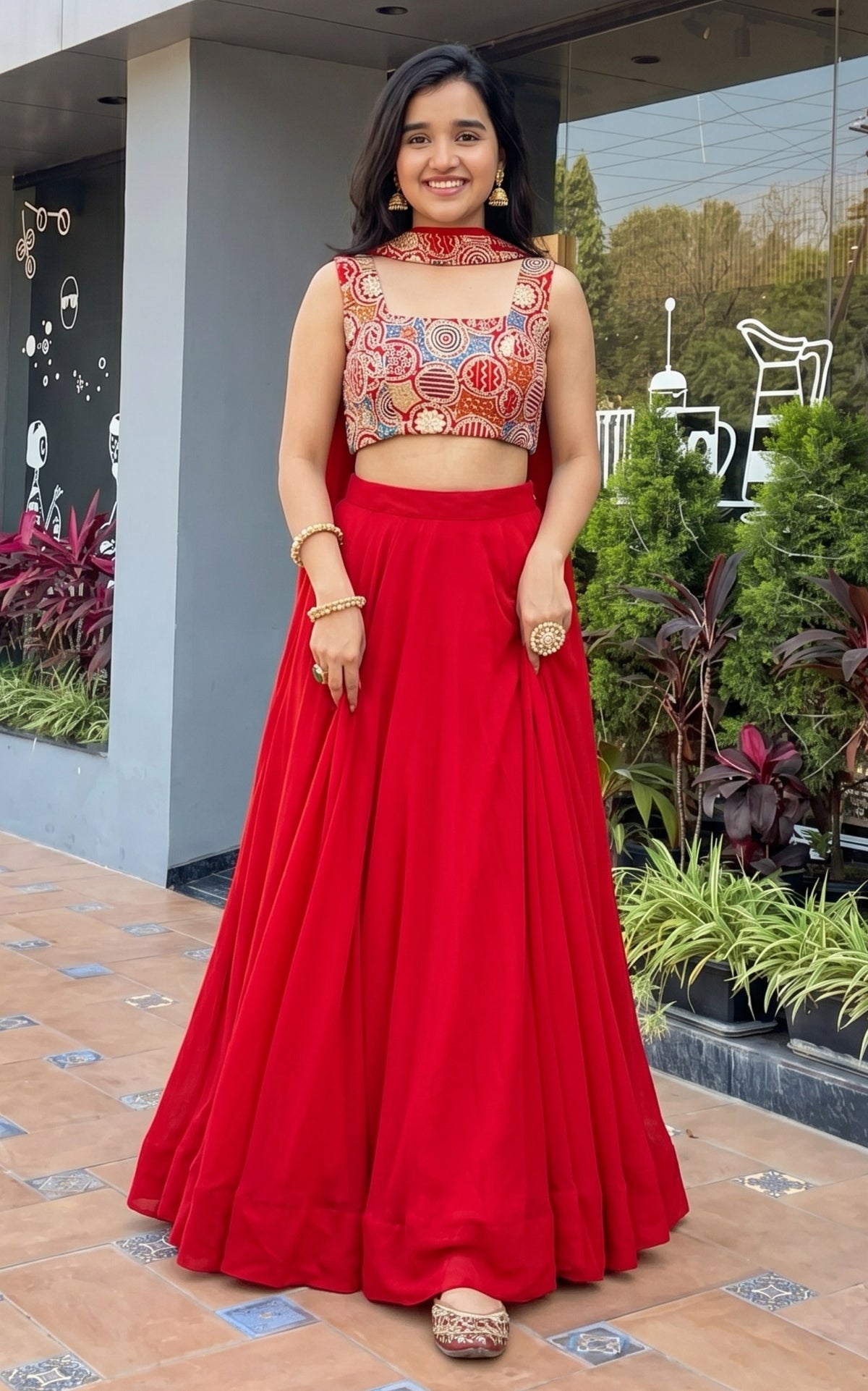 Buy Red Color Designer Georgette Lehenga Choli