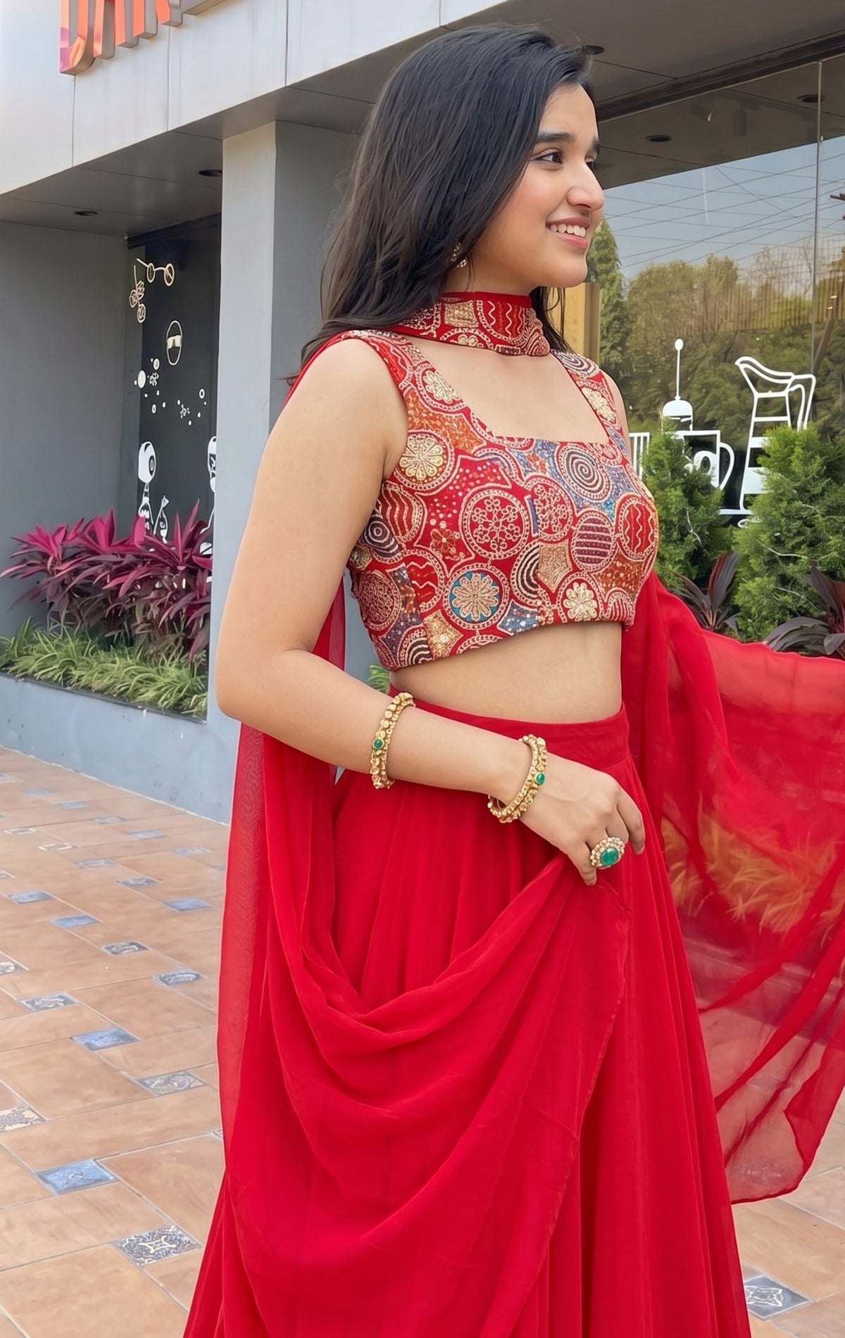 Buy Red Color Designer Georgette Lehenga Choli
