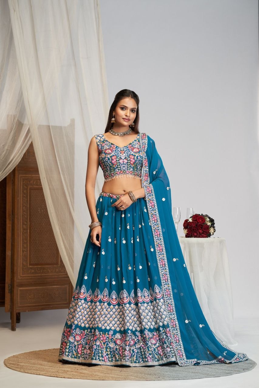 Faux Georgette DesignerEmbroidery Lehenga Choli