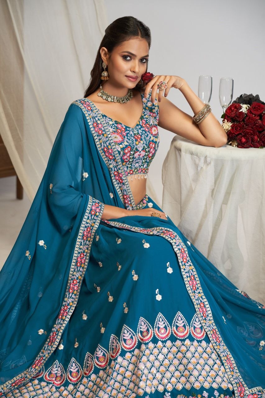 Faux Georgette DesignerEmbroidery Lehenga Choli