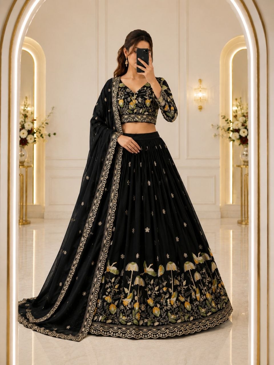 Black Color Designer Chinon Silk Lehenga Choli
