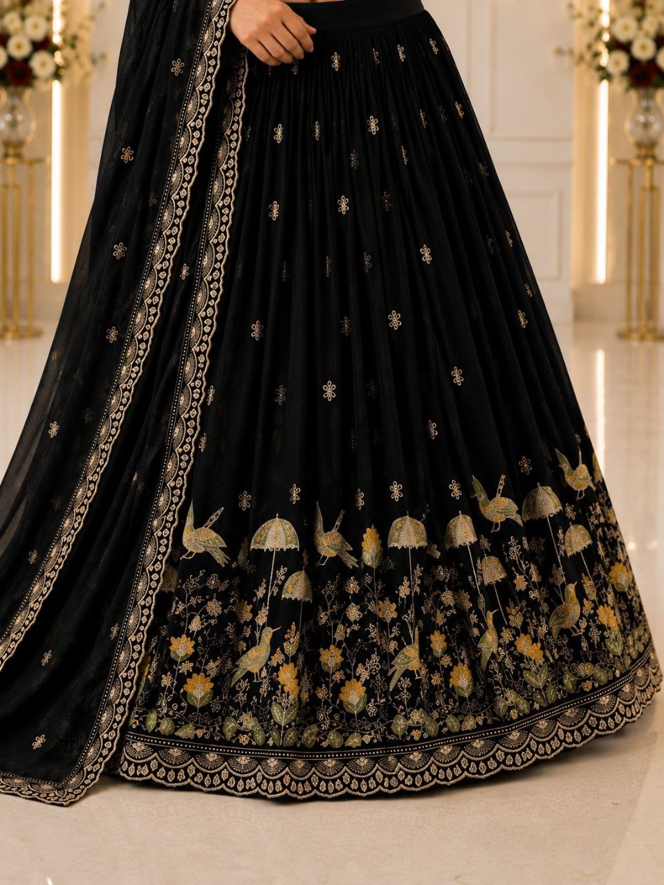 Black Color Designer Chinon Silk Lehenga Choli