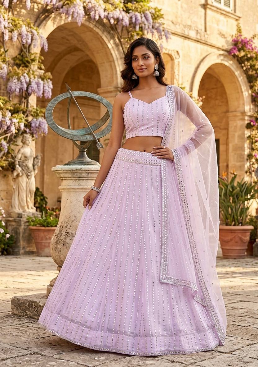 Georgette Sequins & Zari Work Lehenga Choli Set