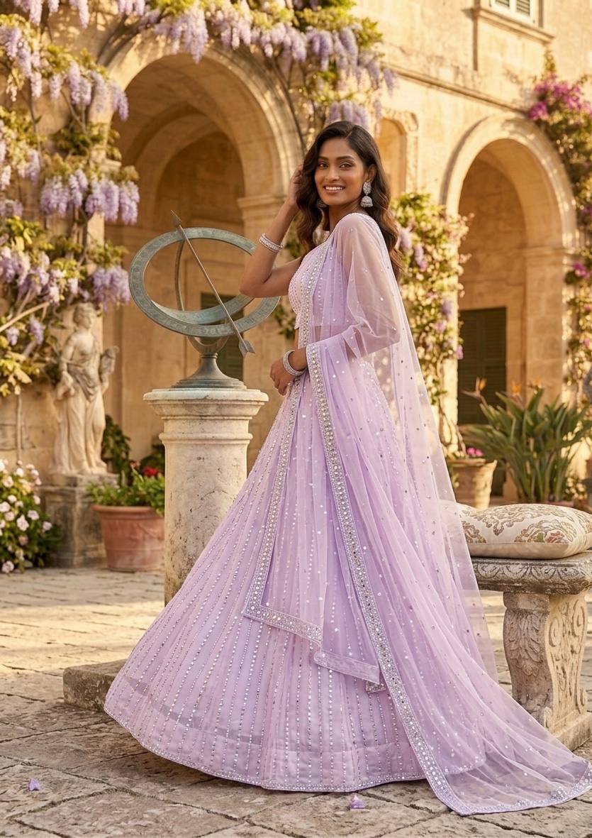 Georgette Sequins & Zari Work Lehenga Choli Set