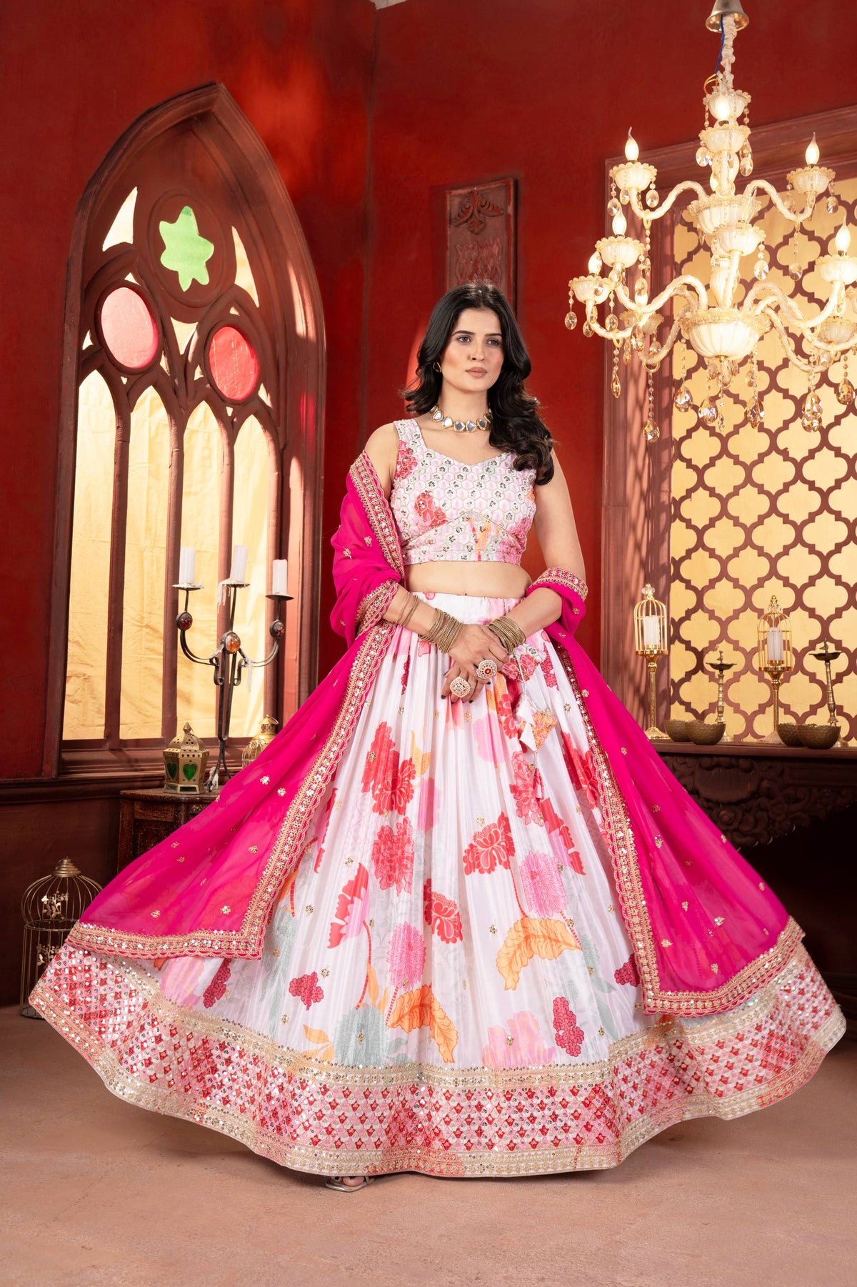 Pink Color Designer Chinon Silk Lehenga Choli