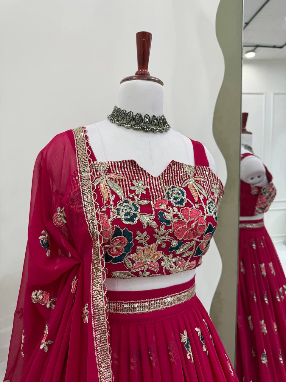 Pink Color Designer Faux Georgette Lehenga Choli