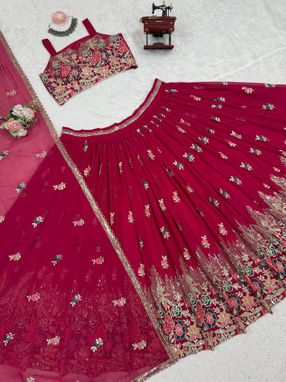 Pink Color Designer Faux Georgette Lehenga Choli