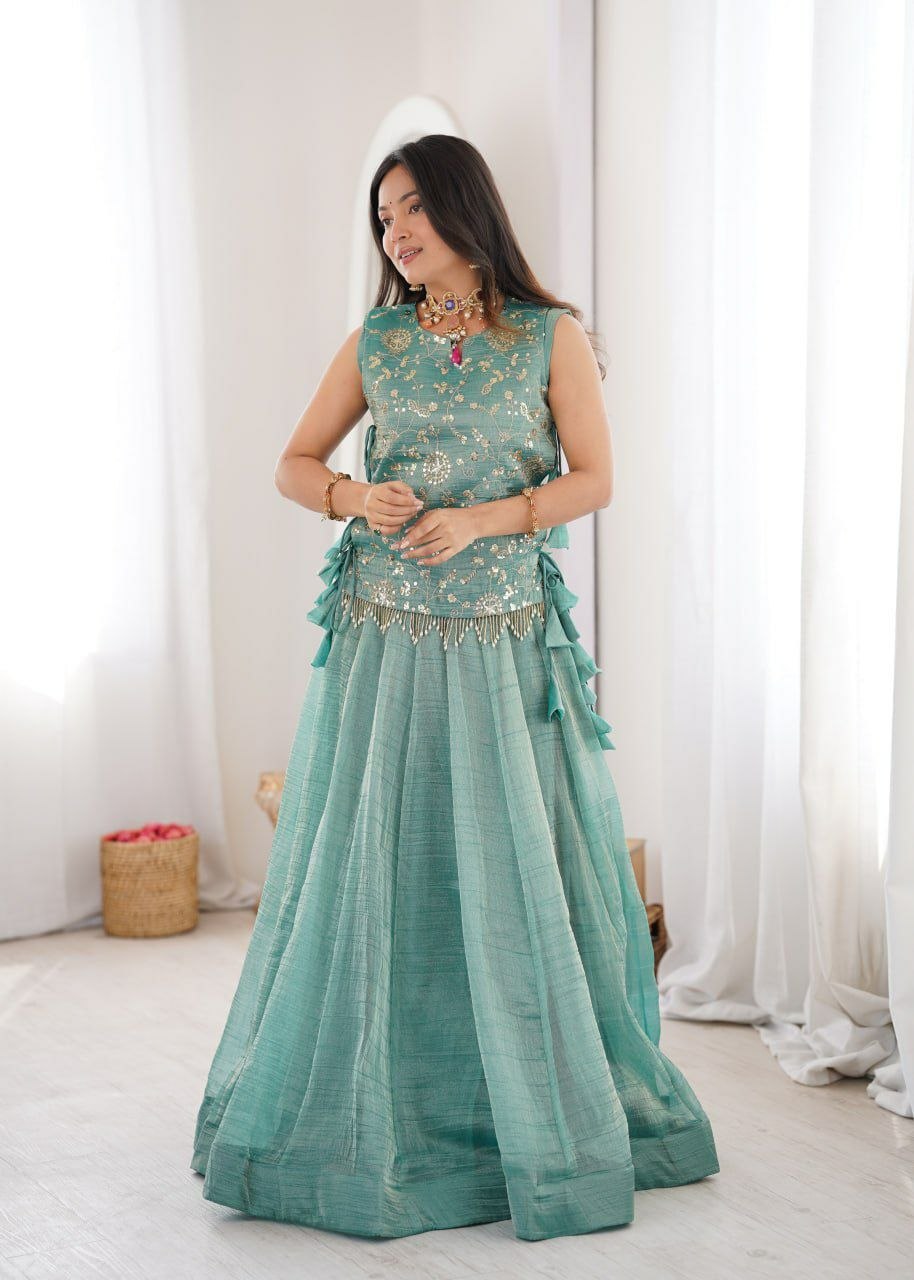 Sky Blue Designer Salsa Crush Embroidered Lehenga Choli