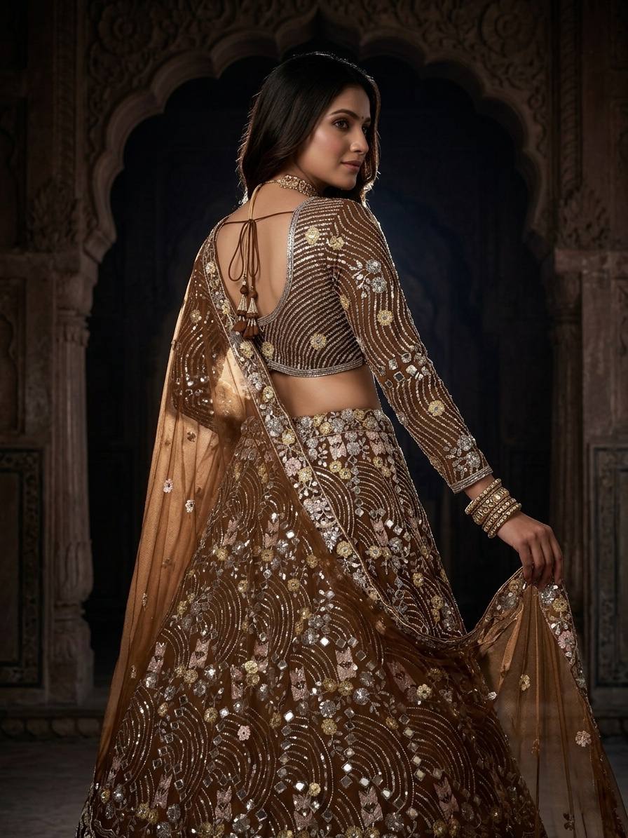 Royal Mirror Work Butterfly Net Lehenga Choli with Dupatta