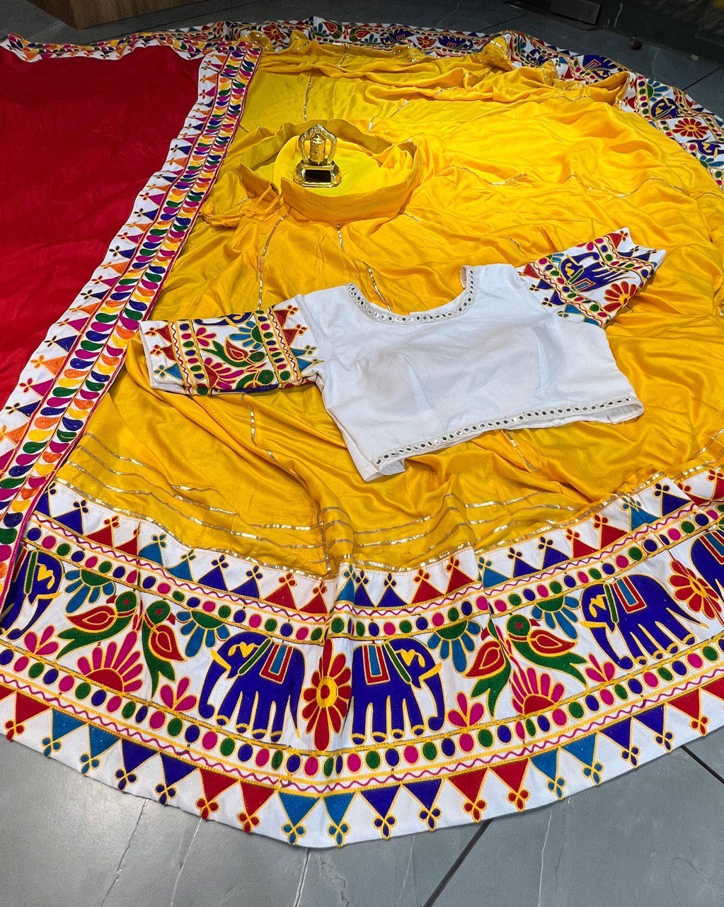 Traditional Yellow Rayon Cotton Lehenga Choli
