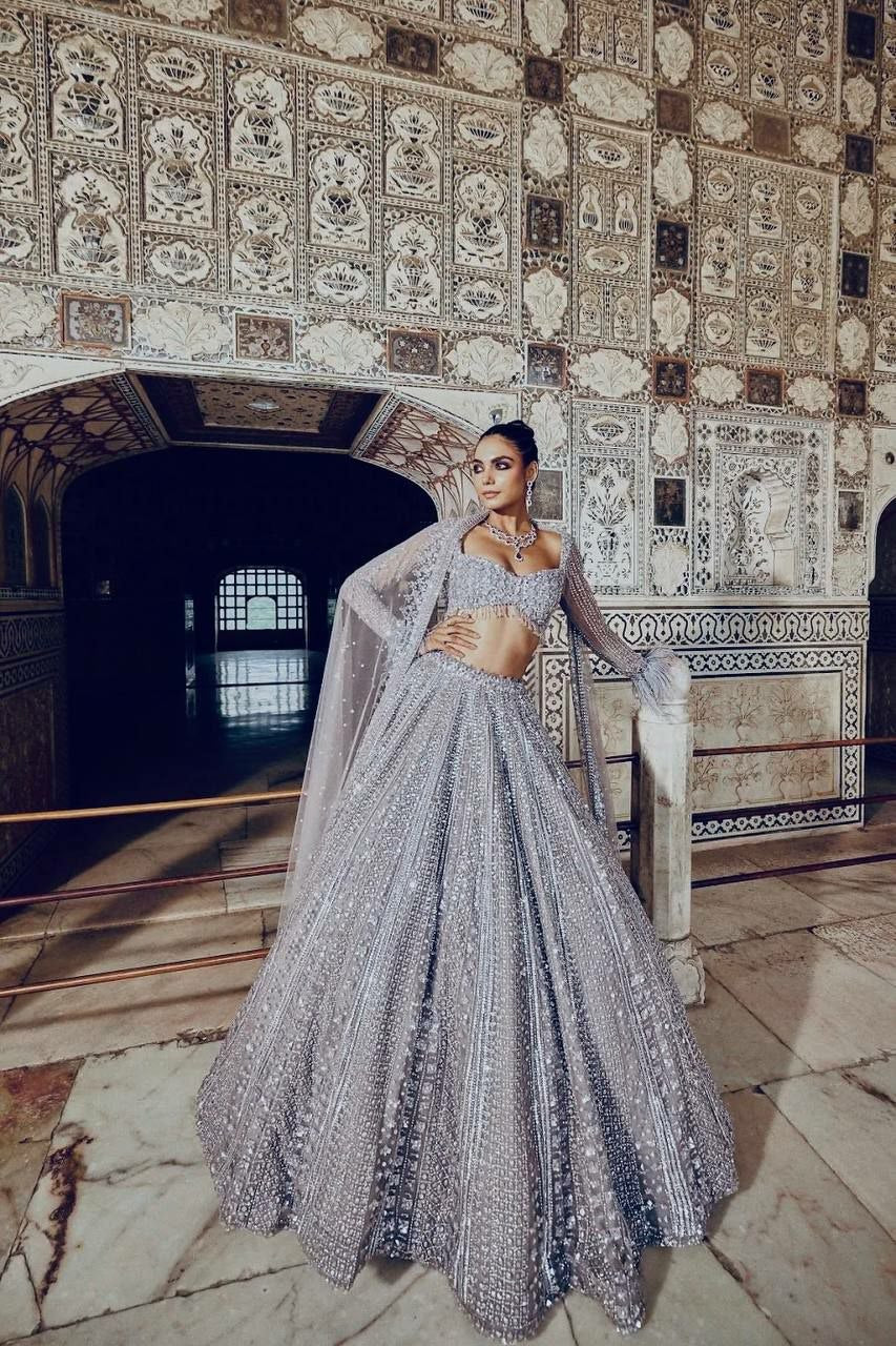 Gray Color Designer Shimmer Silk Lehenga Choli